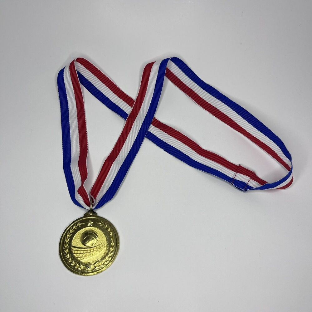 Gold Metal colored volleyball Medal with Multicolor Ribbon